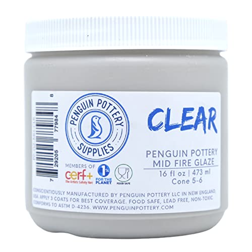  Penguin Pottery - Specialty Series - Floating Blue - Mid Fire  Glaze, High Fire Glaze, Cone 5-6 for Mid Fire Clay, High Fire Clay - Ceramic  Glaze Pottery (1 Pint, 16 oz